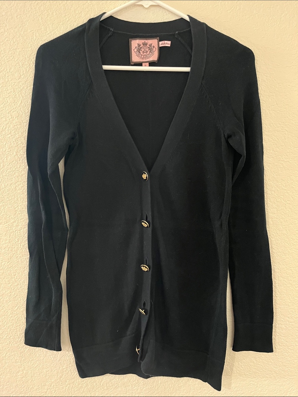 Juicy Couture Black V-Neck Button Front Cardigan